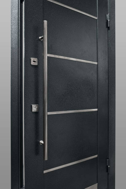 istock Dark Blue Metal Door With Long Steel Handle 1131230894