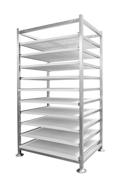 istock Empty market or warehouse metal rack and  shelf in 3D perspective isolated on white background 1131233139