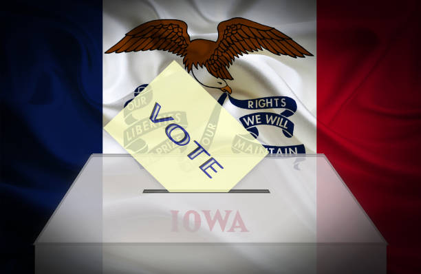 istock Voting ballot and box with national flag as background - IOWA, USA 1131233405