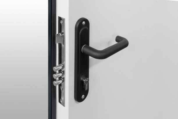 istock Steel Dark Blue Door With Lock And Black Plastic Handle 1131233442