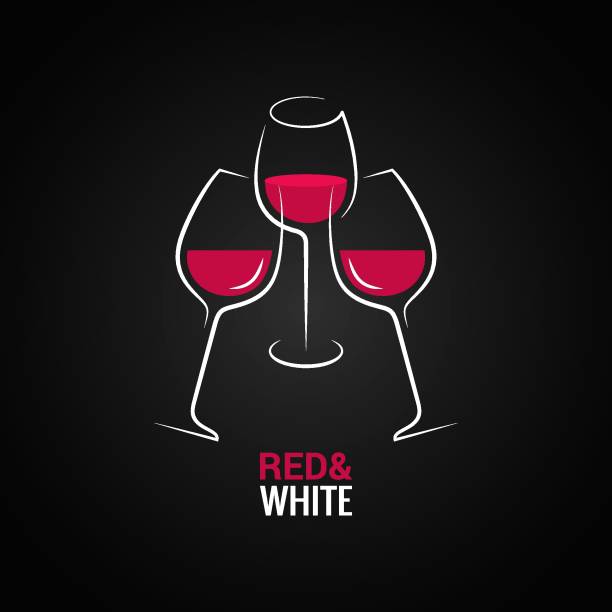 вино тосты . бокал красного и белого вина на черном фоне - white wine white background isolated on white champagne flute stock illustrations