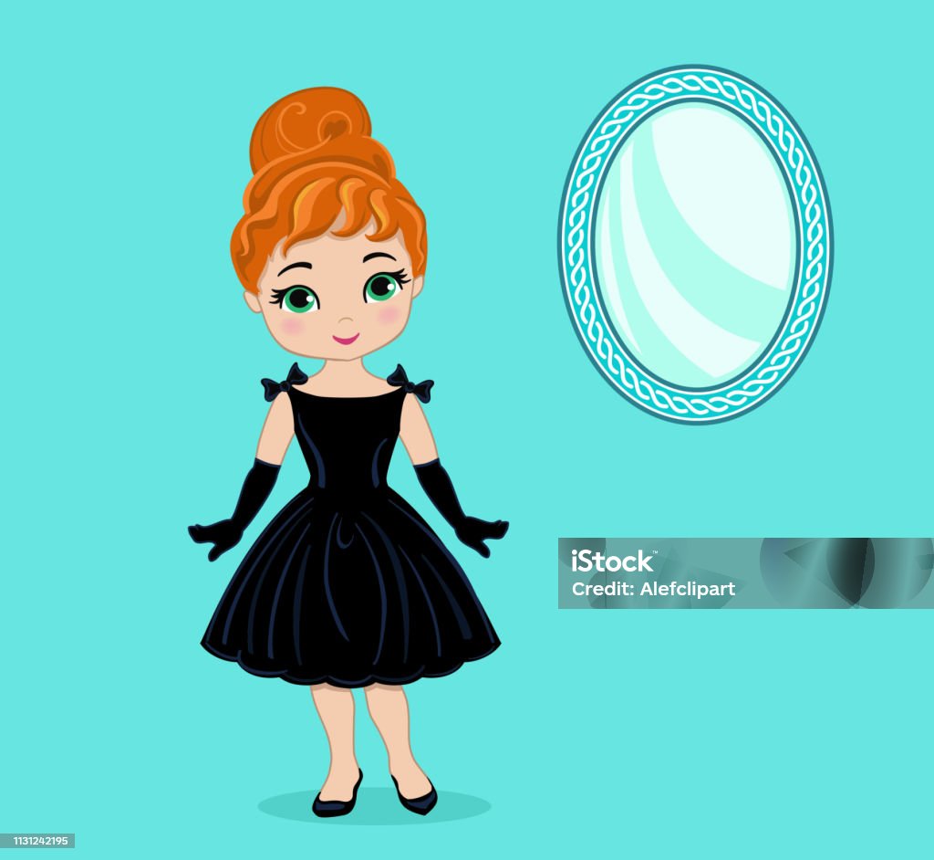Beautiful retro woman, In little black dress with a gloves. Vector set of icons for retro party. Adult stock vector