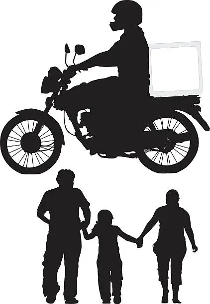Vector illustration of Delivery Bike and Family (Vector)