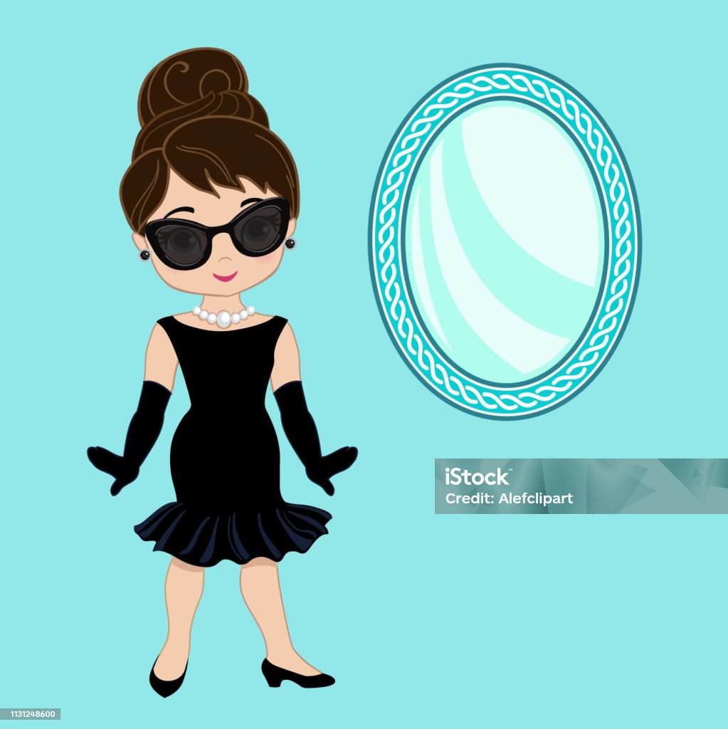 Beautiful retro woman, In little black dress with a gloves. Vector set of icons for retro party. Invitation stock vector