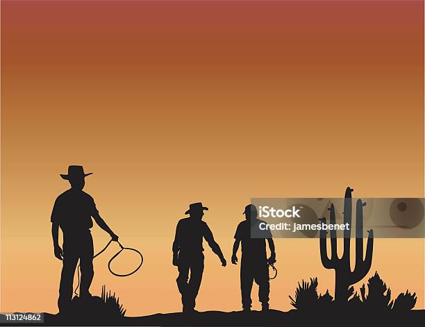 Cowboy Tramonto Vettore - Immagini vettoriali stock e altre immagini di Cactus - Cactus, Cactus Saguaro, Costa del Golfo degli Stati Uniti d'America