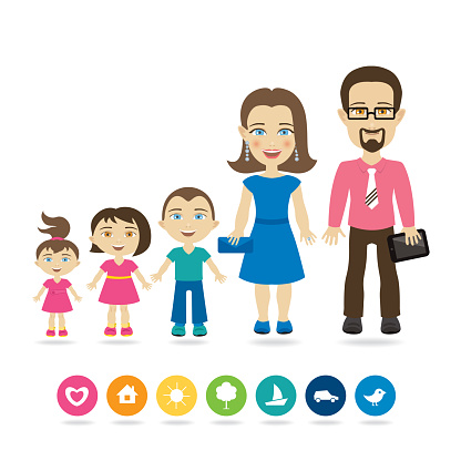 Funny Cartoon Characters Traditional Family With Three Small Children Five  People Stock Illustration - Download Image Now - iStock