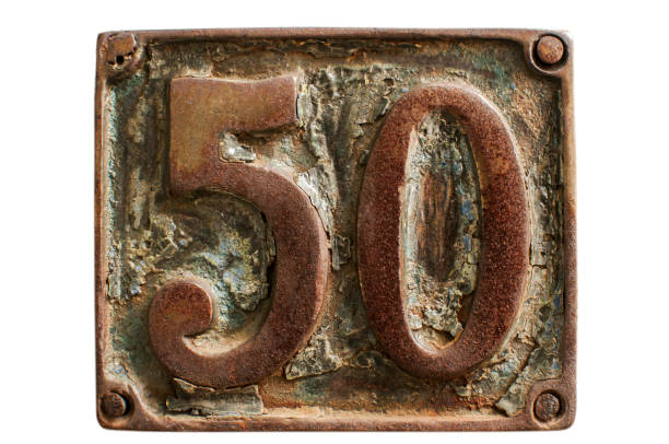 istock Old retro cast iron plate number 50 1131258463