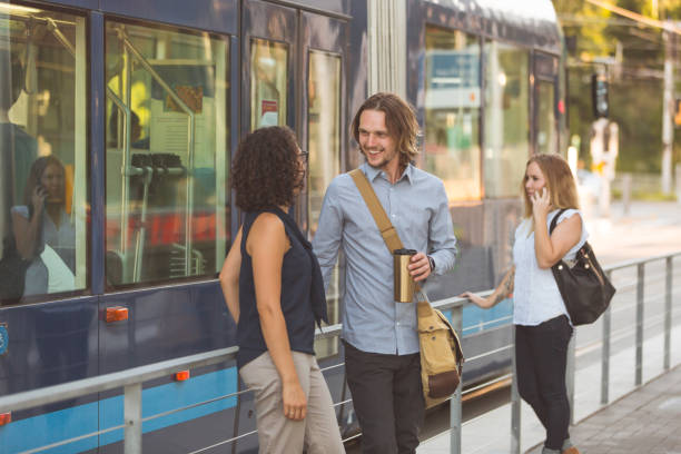 istock Colleagues waiting at the train station 1131261987