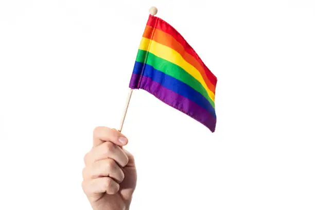 Rainbow flag depicting gay pride and rights against a white background