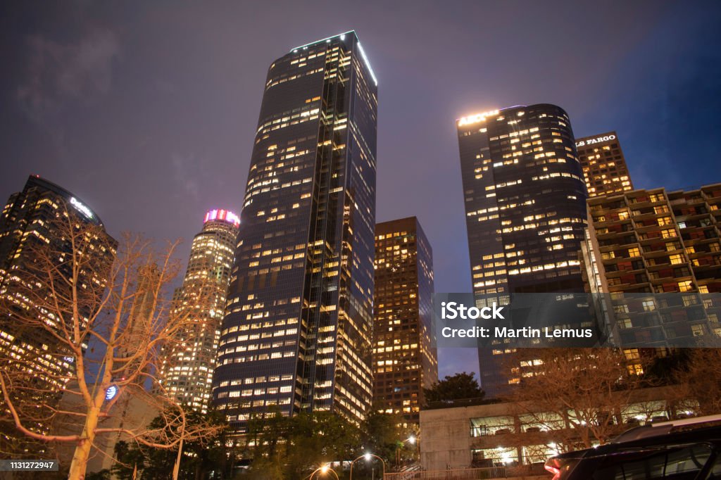 The City Of Angeles At Night. Los Angeles County Museum Of Art Stock Photo