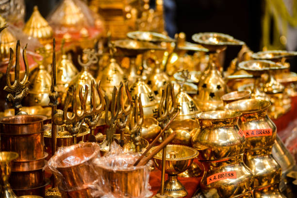 istock Brass and copper utensils in Haridwar Market 1131274898