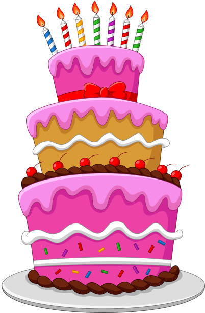 白の背景に孤立キャンドルとカラフルな誕生日ケーキ - cake white birthday backgrounds点のイラスト素材／クリップアート素材／マンガ素材／アイコン素材