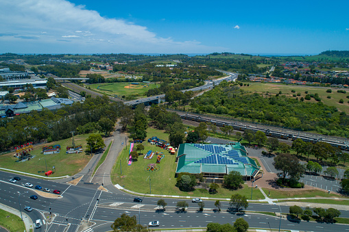 Aerial landscape of Campbelltown, New South Wales, Australia on bright sunny day