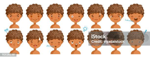 Boys Curly Hair Stock Illustration - Download Image Now - Boys, Child, Shy