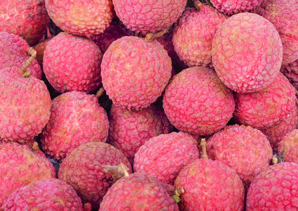 istock Fresh red lychee fruits background 1131288432