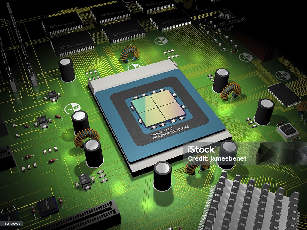 Prozessor und Computer-Board 3D - Lizenzfrei CPU Stock-Foto