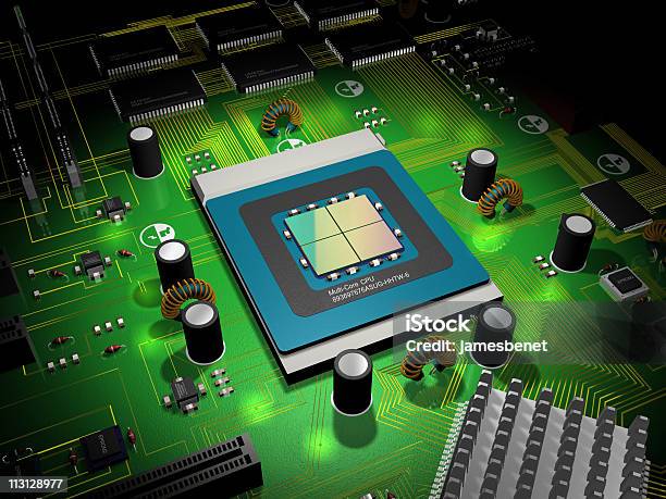 Prozessor Und Computerboard 3d Stockfoto und mehr Bilder von CPU - CPU, Computer, Computerchip