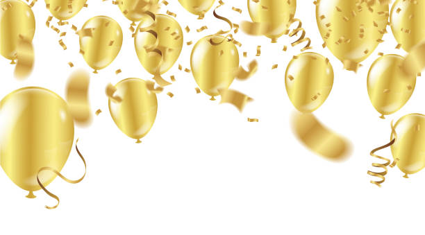 party luftballons vektorgrafik. konfetti und bänder kennzeichnen bänder, feier hintergrundvorlage - confetti balloon white background isolated stock-grafiken, -clipart, -cartoons und -symbole
