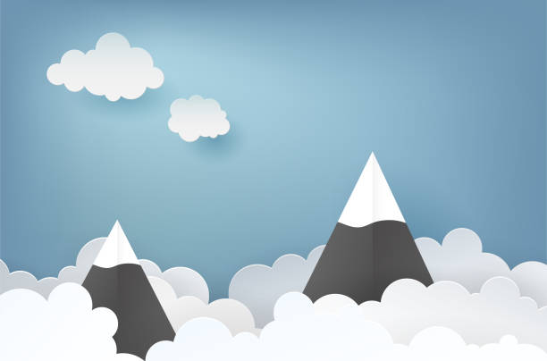 Abstract background with sky, clouds and hills Abstract background with sky, clouds, hills and place for your text - vector illustration mountain peak clouds stock illustrations