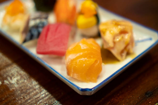 japanese foods sashimi (raw sliced fish, shellfish or crustaceans)