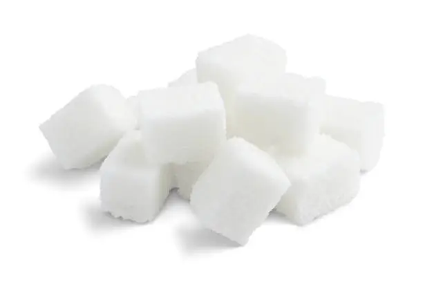 Sugar. White Sugar Cubes Isolated on White. Full depth of field. With Clipping Path