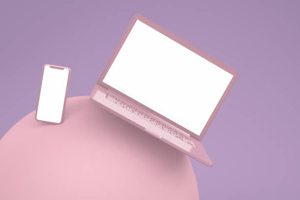 3D Rendering, Technology, Laptop,  Smart phone, Template, Blank Screen.