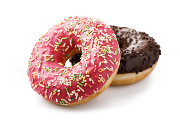 istock Donut with strawberries and chocolate isolated on white background 1131305363