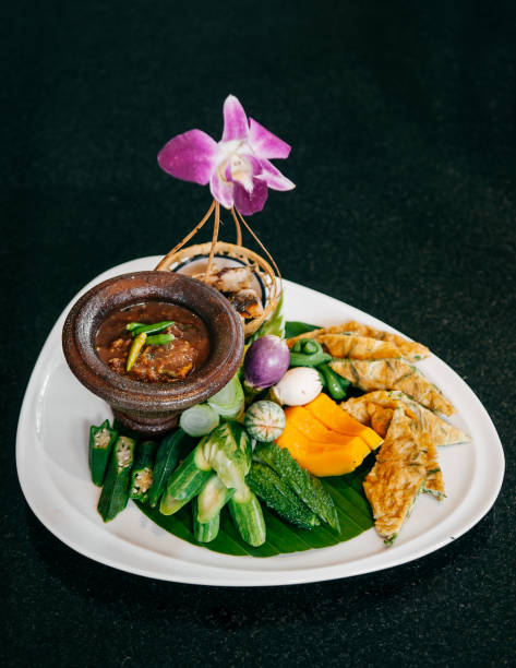 istock Thai spicy shrimp paste chili dip in mortar cup 1131306297