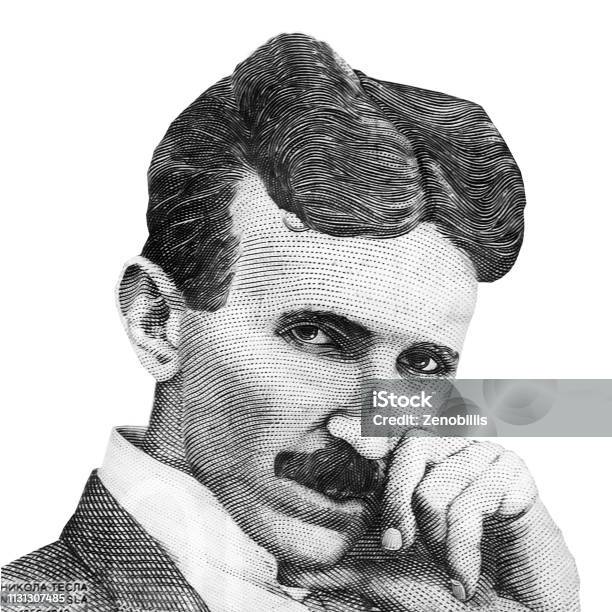 World Famous Inventor Nikola Tesla Portrait Isolated On White Background Black And White Image Stock Photo - Download Image Now