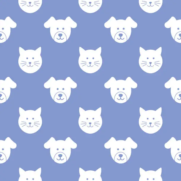 Vector illustration of Puppy And Kitty Faces Seamless Pattern