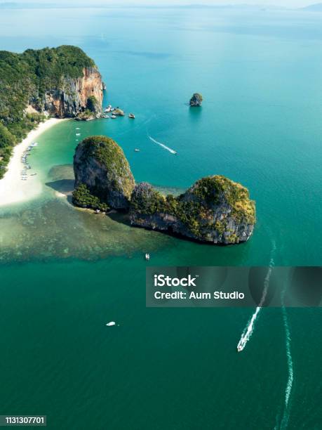 Aerial Photo Of Phra Nang And Railay Beach Krabi Phuket Thailand Cliffs Rocks And Jungles Stock Photo - Download Image Now