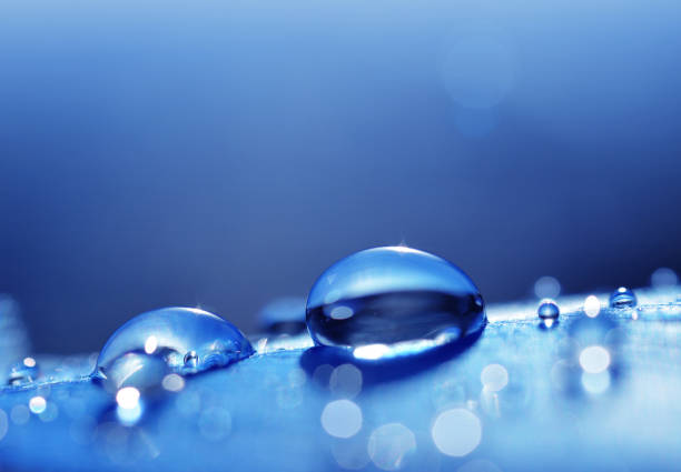 istock Beautiful large water dew drops on a blue feather close up. 1131315900