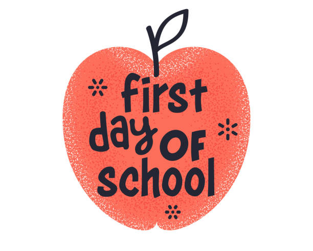 First Day of School Quote Creative Vector Typography Style Creative typography style for "First Day of School" quote. Vector design template on isolated white background. first day of school vintage stock illustrations