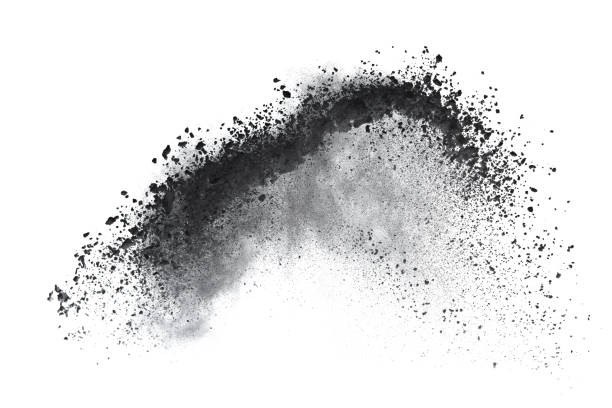 Black powder or flour explosion isolated on white background  freeze stop motion object design