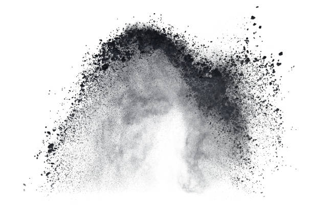 istock Black powder or flour explosion isolated on white background  freeze stop motion object design 1131317674
