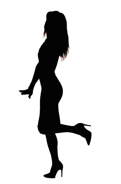 silhouette of a back view of a  woman walking  on white background