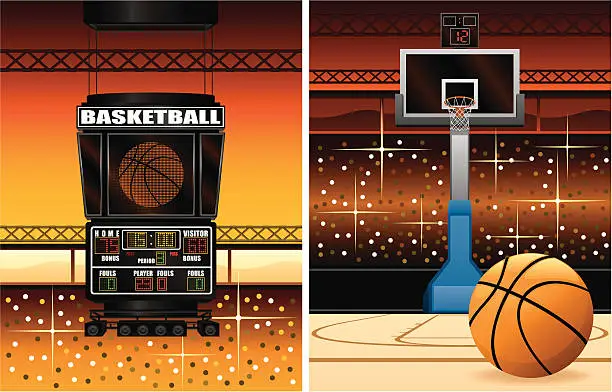 Vector illustration of Basketball Scoreboard and Hoop