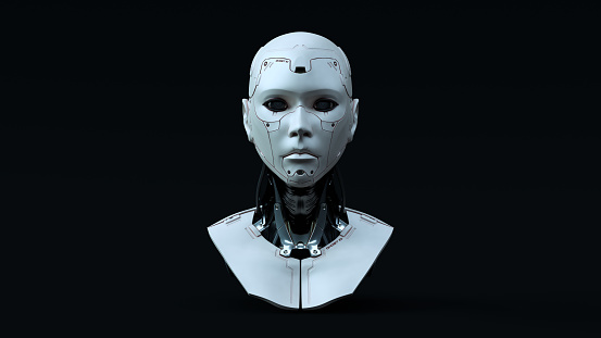 Cyborg con iluminación neutral azul frente photo