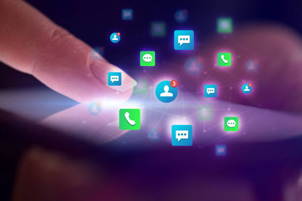 istock Finger touching phone with contacts concept 1131323516