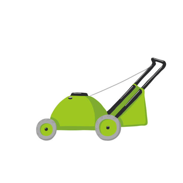 상세한 다채로운 잔디 깎는 기계, 흰색 절연 - rotary mower illustrations stock illustrations