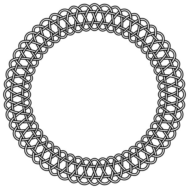ilustraciones, imágenes clip art, dibujos animados e iconos de stock de roseta de encaje macrame vector redondo marco de nudos de macrame - celtic culture tied knot frame braided
