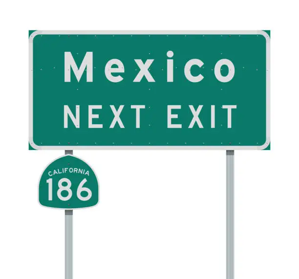 Vector illustration of Mexico Next Exit and California 186 state route signs