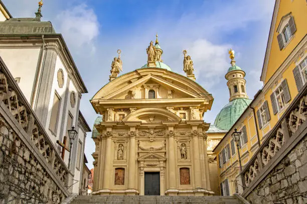 Graz, Styria, Austria, mausoleum of Franz Ferdinand II on sunny day with blue sky