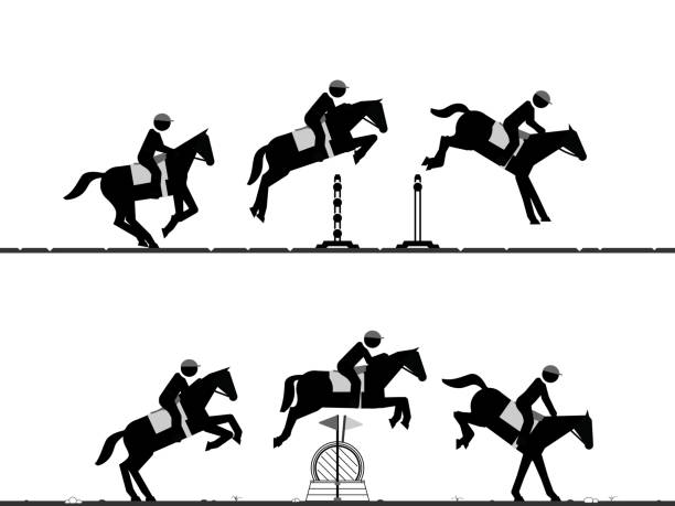 illustrations, cliparts, dessins animés et icônes de séquences de saut de cheval sur des obstacles - hurdling hurdle vector silhouette