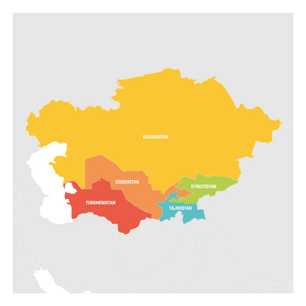 zentralasien. bunte karte der länder im zentralen teil asiens. vektorabbildung - kasachstan stock-grafiken, -clipart, -cartoons und -symbole