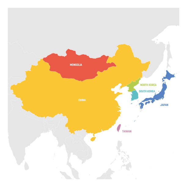 azji wschodniej. kolorowa mapa krajów we wschodniej azji. ilustracja wektorowa - south korea stock illustrations