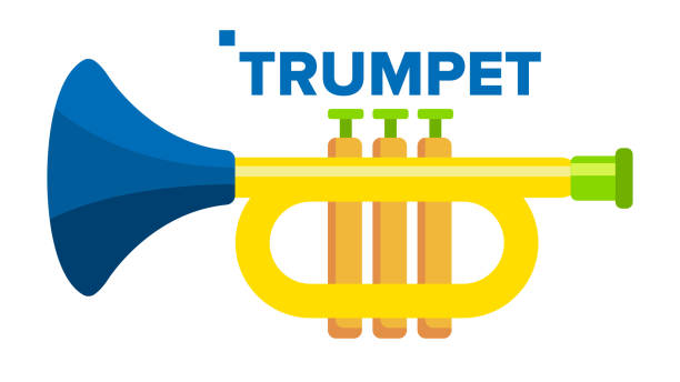 トランペットのベクトル。音楽の子供の楽器。孤立した平らな漫画のイラスト - trumpet musical instrument bugle isolated点のイラスト素材／クリップアート素材／マンガ素材／アイコン素材