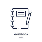 istock Linear workbook icon from Business and analytics outline collection. Thin line workbook vector isolated on white background. workbook trendy illustration 1131342022