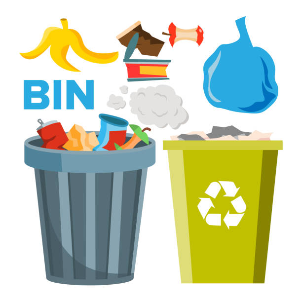 Bin Trash Icons Vector. Classic And Recycling Bins. Isolated Flat Cartoon Illustration Bin Trash Icons Vector. Classic And Recycling Bins. Flat Cartoon Illustration garbage can stock illustrations