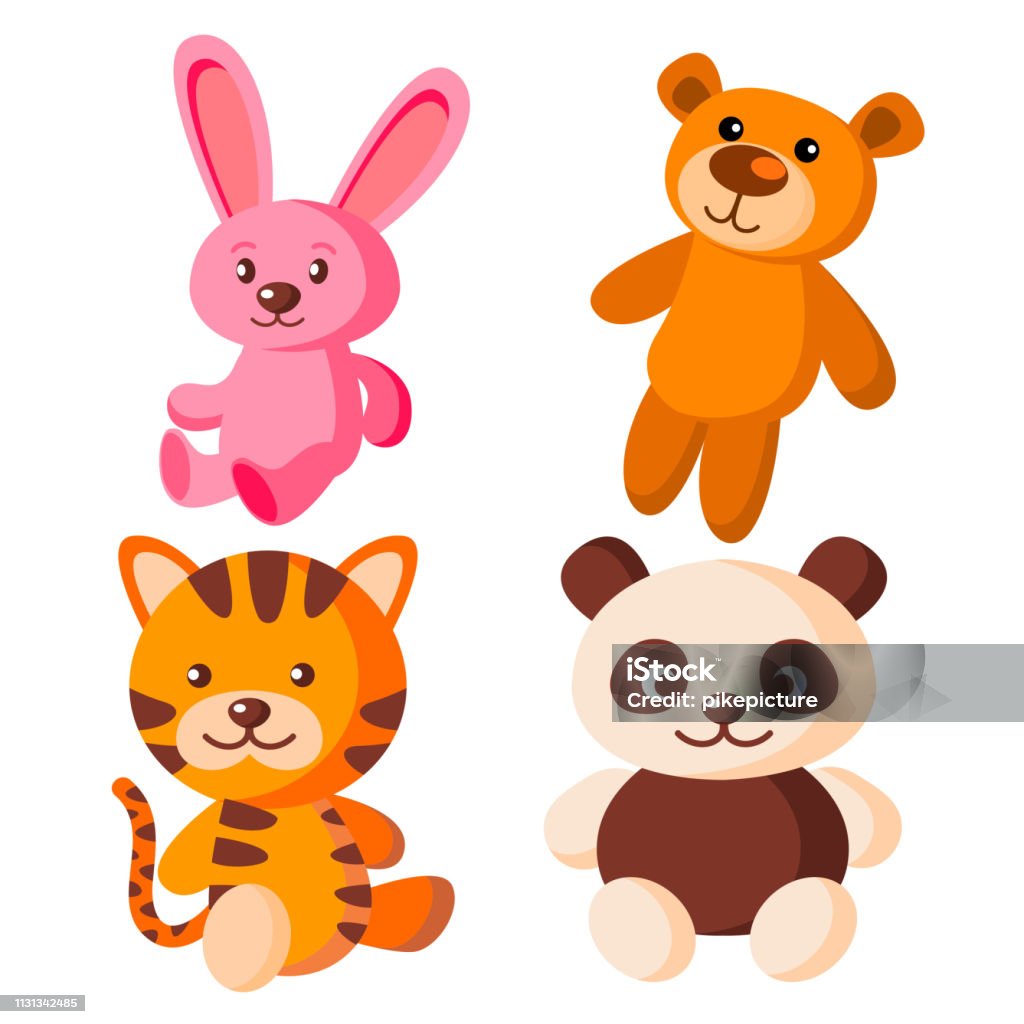Children Soft Toys Vector Bear Tiger Hare Panda Isolated Flat Cartoon  Illustration Stock Illustration - Download Image Now - iStock